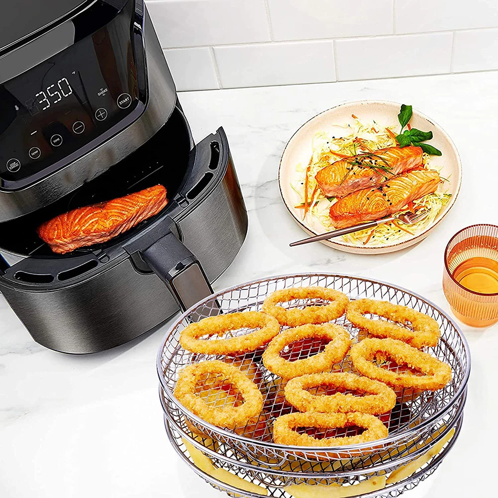 Roasting Rack 3-layers Stackable Grid Air Fryer Holder Stainless Steel Anti-corrosion Family Baking Outdoor Camping Barbecue