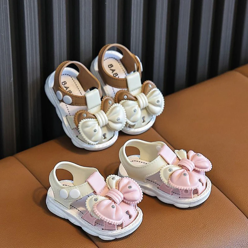 New Summer Aged 0-3 Cute Bow Rhinestone Baby Shoes For Girls Non-Slip Soft-Soled Children Toddler Kids Sandals With Covered Toes kids shoes kids sandals baby sandals sandals and clogs