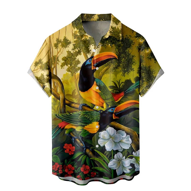 thumbnail image 1 of Camisas gráficas con estampado completo de flores tropicales para hombre, camisas casuales con botones para vacaciones, camisas hawaianas para la playa, blusas sueltas de manga corta para hombre, 1 of 4