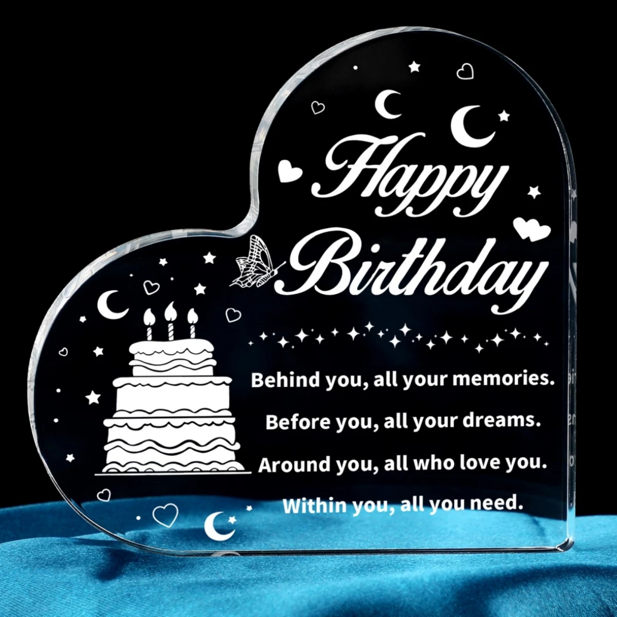 

Cake Moon Print Acrylic Heart Plaque 18th Birthday Gifts for Girls Boys Friends Sisters Brother Daughter Son Bedroom Desk Decor