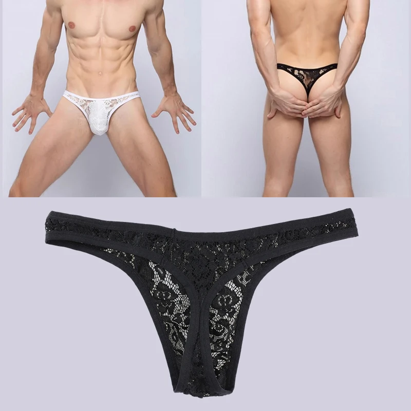 Men's Thong Sexy Underwear Transparent Lace Popular Letter Middle Waist Jockstrap G String Panties Pouch Convex For Gay Mens men stretch g string panties men stretch thong underwear