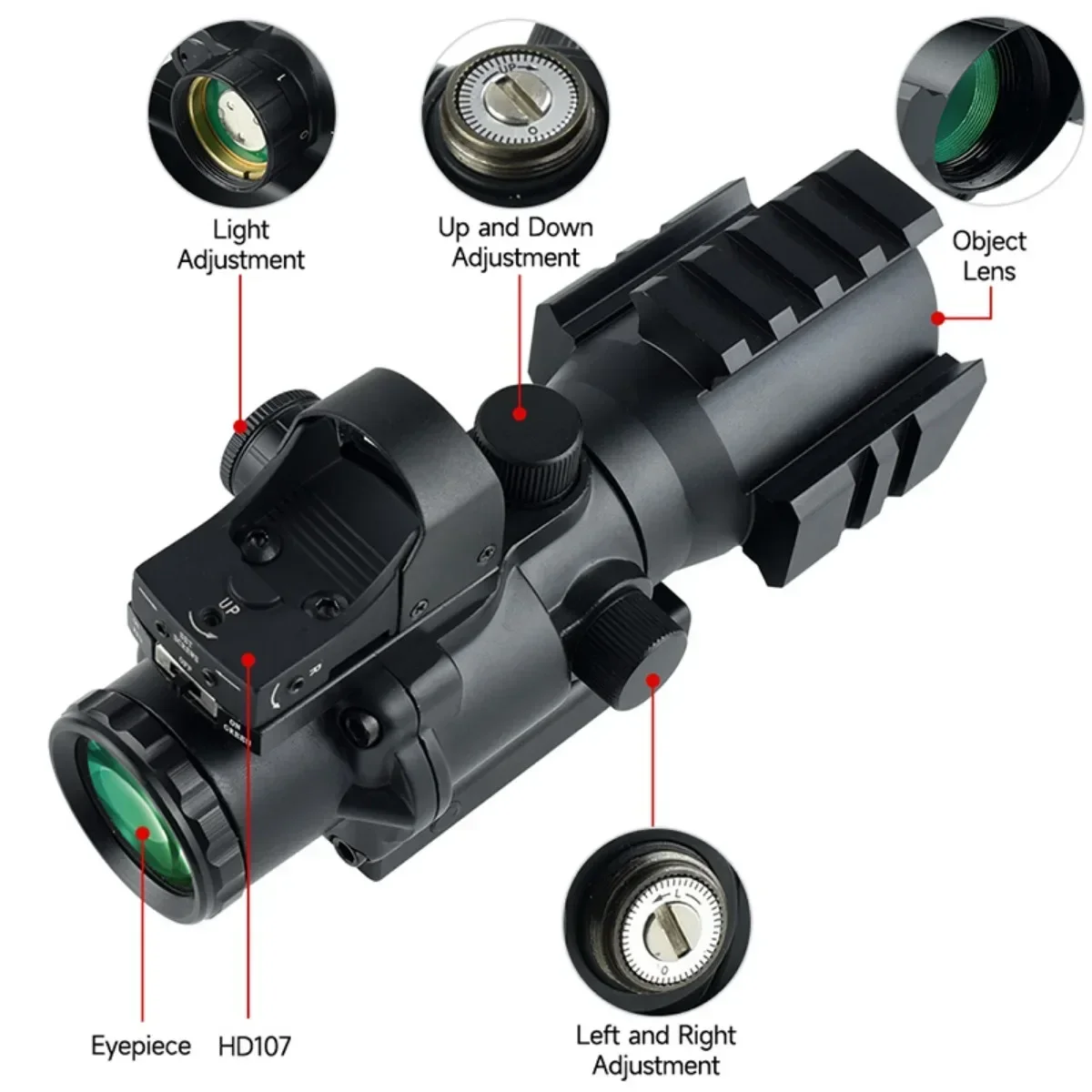 Tactics 4x32+HD107 Scope Combo Optics 5 Gear Adjustment Red Illumination Collimator Sights Hunting Airsoft Riflescope Viewfinder