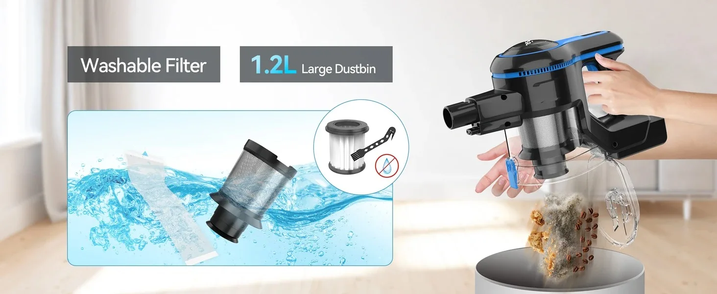 INSE N5S Akku-Staubsauger, 20 kPa, 6-in-1, leichter Stabstaubsauger mit 2200 mAh wiederaufladbarem Akku für Teppich, Tierhaare, Bett – Detail 10