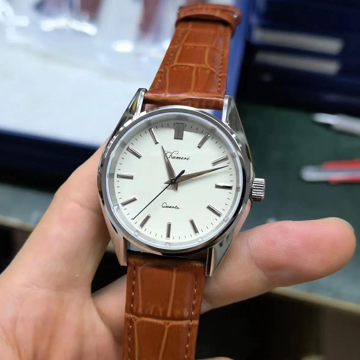 Chameri Men Dress Watch VH31 Quartz Movement Sapphire 40mm Stainless Steel  Leather Strap Luxury Business Men\'s Watches Clock - AliExpress