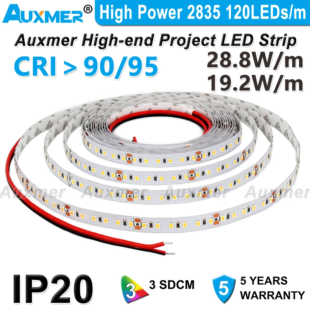 High Power 2835 LED Strip Lights 120LEDs/m,CRI95/90,IP20,12V/24V LED Ribbon Tape,28.8W/m 19.2W/m,Amber Yellow Red Blue Green