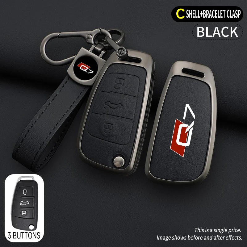 Zinc Alloy Car Key Case Cover Holder Shell Keychain Styling For Audi Q7 4m 4l Remote Protection Auto Accessories