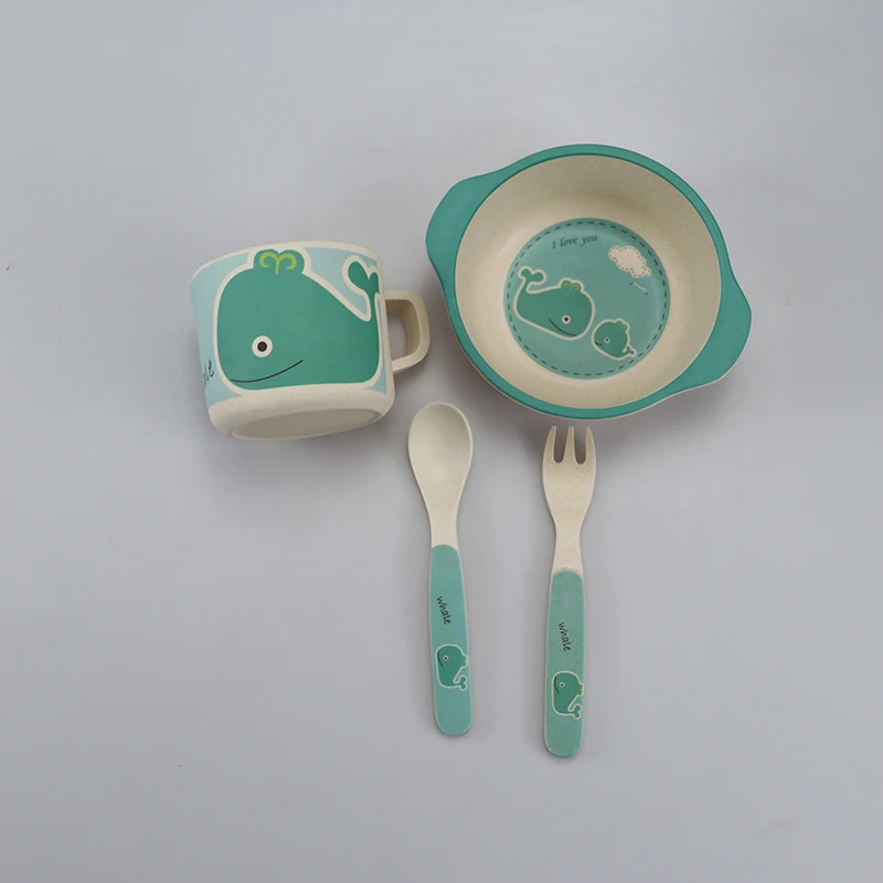 Cute Cartoon Children Tableware Set Plate Bowl Spoon Fork Baby Feeding Non-slip Dishes Training Kitchen Utensils