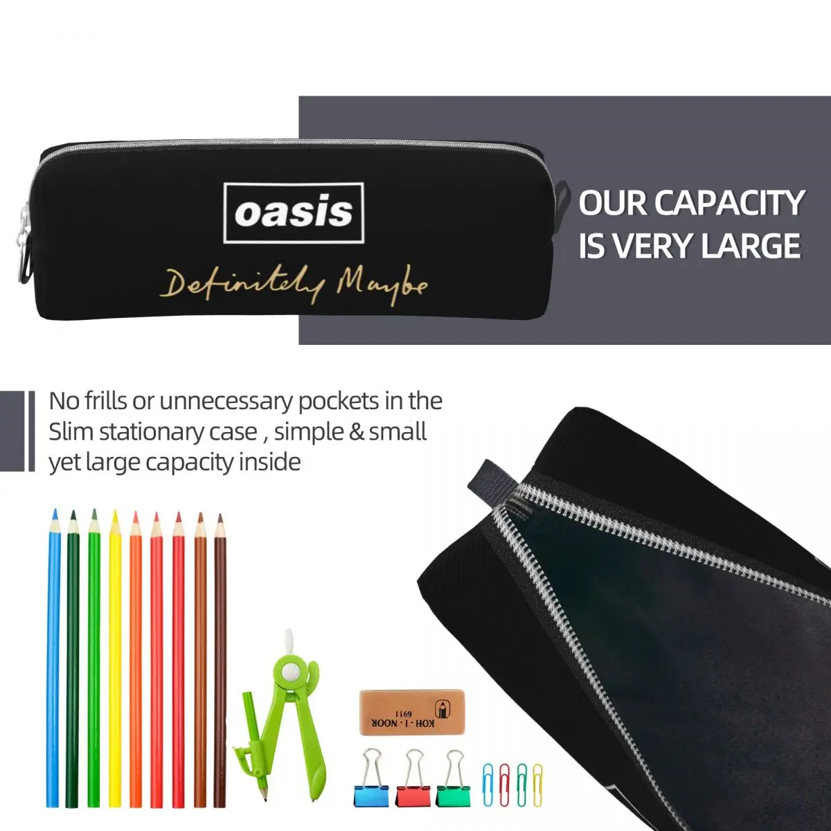 British Music Definitely Maybe Pencil Cases Lovely O-Oasis Pen Box Bag Student Big Capacity Students School Pencil Pouch
