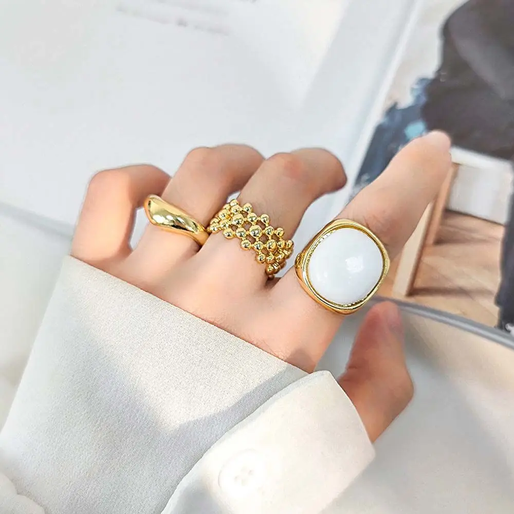 

Женские Модные круглые кольца с металлическими бусинами золотого цвета модные ювелирные изделия набор колец для пальцев женские Кольца Открытые Кольца в Корейском стиле