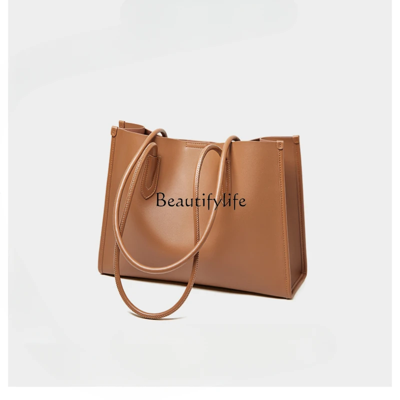

European and American Fashion Commuter Bag Large Capacity High Sense One Shoulder Genuine Leather