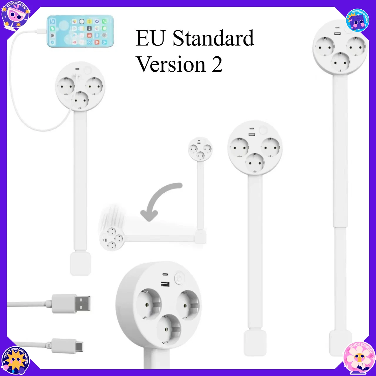 Compact Rotatable Outlet Power Strip - Ideal
