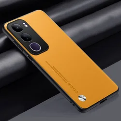 Luxury Plain Leather Hard Phone Protective Case Cover for VIVO Y03 (Yellow)