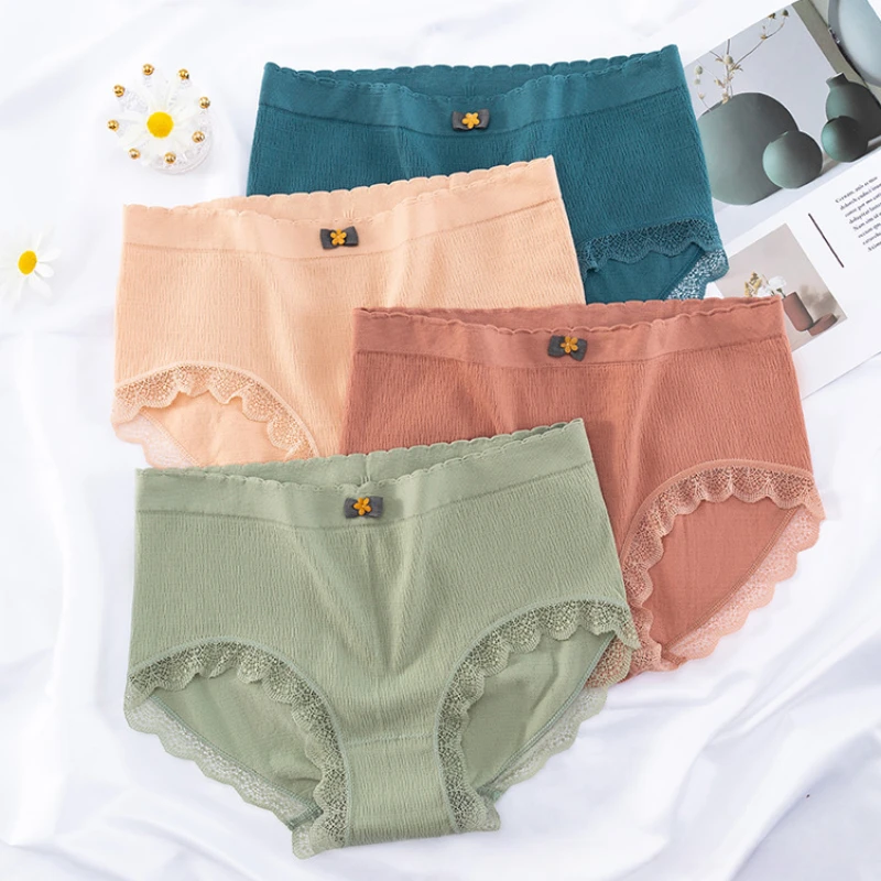 

High Elasticity Large Size Underpants Women's Panties High Waist Sexy Lace Edge Seamless Briefs Female Lingerie Graphene Pantys