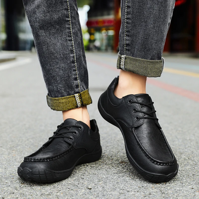 Men Wide Comfortable Leather Toe Barefoot Shoes for Men Soft Sole Casual Sneakers Anti-slip Classic Flats Shoe Male Plus Size 46 6