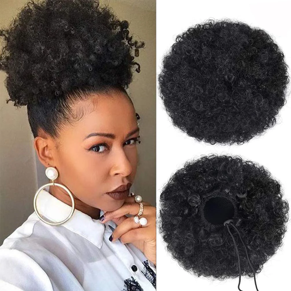 Afro Puff Drawstring Ponytail Synthetic Hair Extension Ombre Honey Colored Blonde Clip On Kinky Curly Ponytail