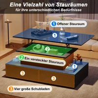 Table basse moderne à LED avec finition brillante et 4 tiroirs de rangement, table centrale pour salon, table d'appoint robuste, capacité de charge de 30 kg 3