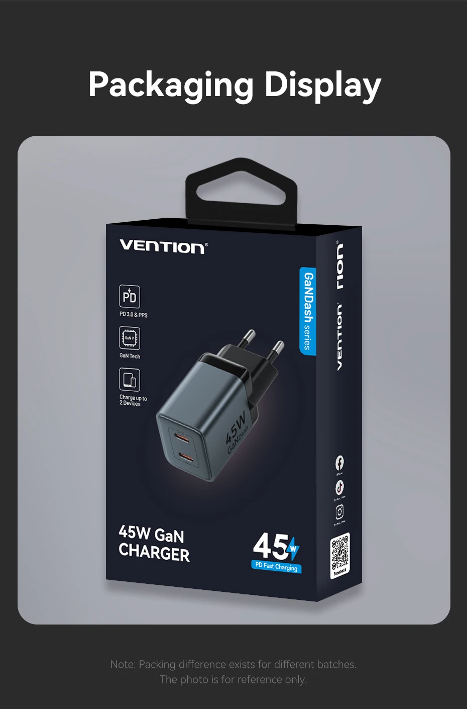 GaN 45W Charger USB Charger PD3.0 QC3.0 Quick Charger For iPhone 16 15 14 Pro Xi
