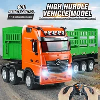 HUINA 1/18 RC Truck Container 9CH Alloy Remote Control High Hurdle Car Light Sound Body Can Be Separated Wood Transporter Gifts 1