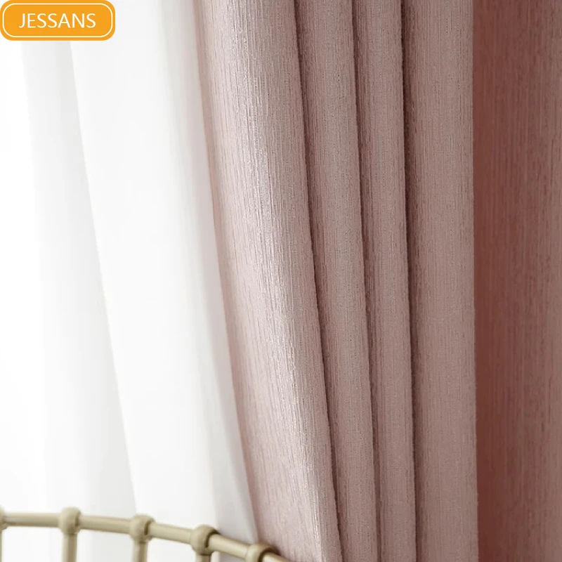 

Cherry Blossom Powder, Bamboo Knot Pattern Chenille Jacquard Curtains for Living Room Bedroom French Floating Window Balcony