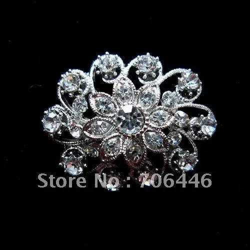 

Wholsale Silver Plated Rhinestone Crystal Flower Pin Brooch for Wedding Invitation
