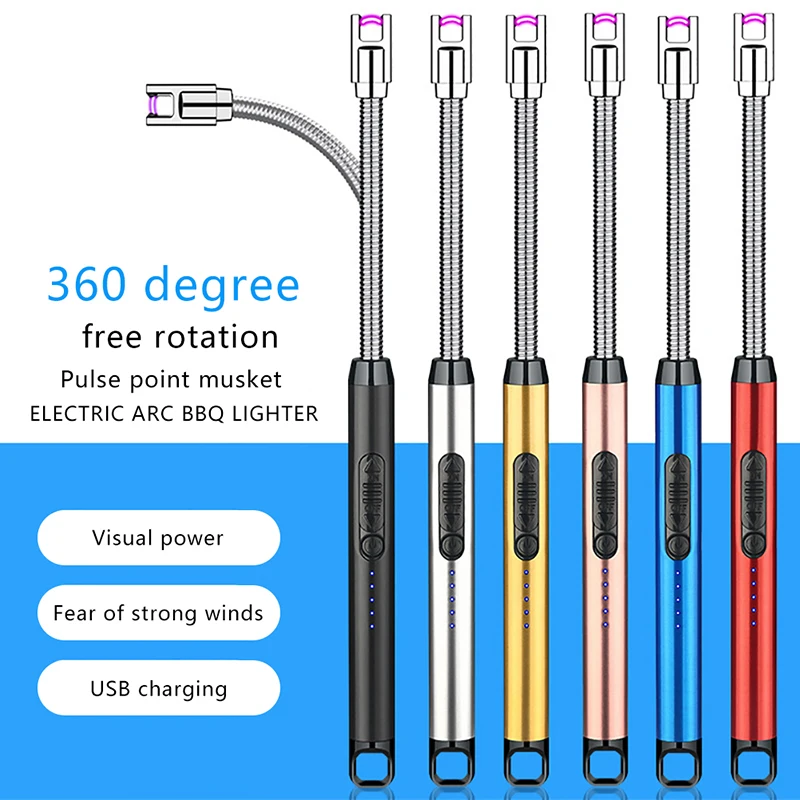Electric Arc Lighter USB 360&deg; Kitchen Candle Gas Stove Plasma Pulse Outdoor Metal Windproof Power Display Hook Ignition Gun