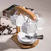 Cup Holder Mug Rack Bamboo Coffee Cup Rack Home Storage Creative Tea Mug and Saucer Display Organizer-Holds 6 Mugs 1