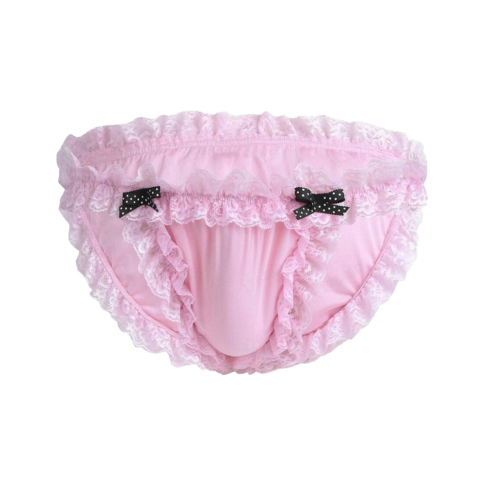 

New Sissy Mens Pink Underwear Lace Brim Briefs Pouch Lingerie Bikini Bottom Soft Underpants Male Erotic Panties Gays Clothes