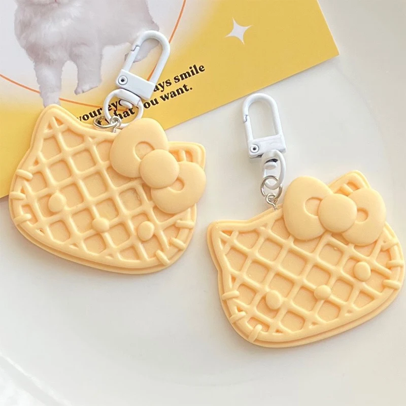 

Cute Hello Kitty Waffles Keychain Cartoon Resin Keyring Creative Waffle Key Holder Girly Bag Pendant Backpack Ornament