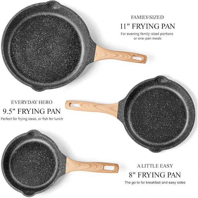 YIIFEEO Frying Pans Nonstick, Induction Frying Pan Set Granite Skillet Pans  for Cooking Omelette Pan Cookware Set with Heat-Resistant Handle