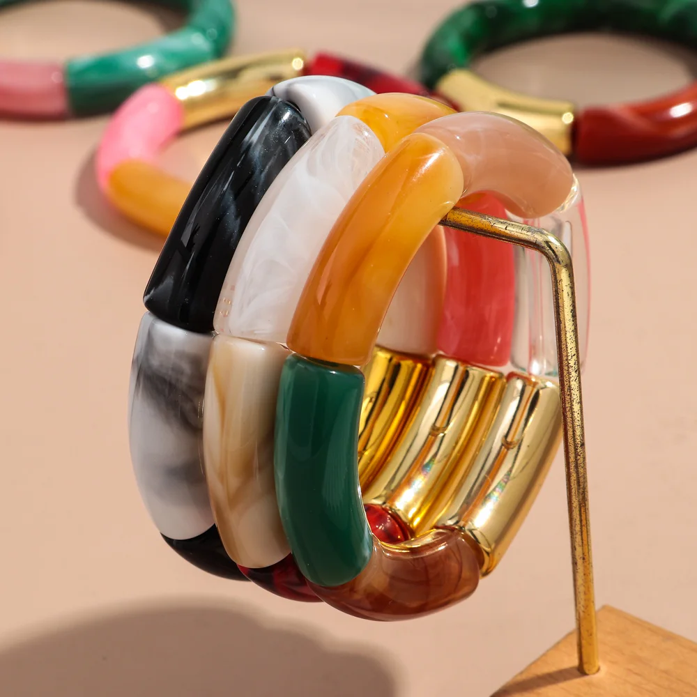 100 Perles Tube En Acrylique Courbé Style Bambou - 5 Modèles Colorés Pour Bijoux DIY Bracelets