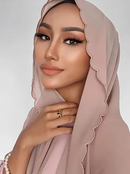 1PCS Women Lace Hijab Muslim Solid Scarf Instant Turban  Scarf Bonnet