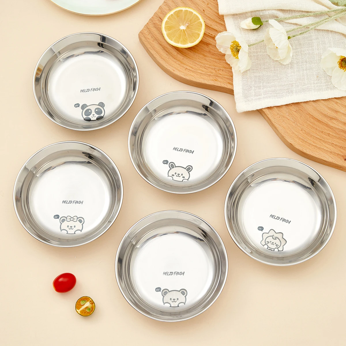 Dining Dish 304 Stainless Steel Round Plate Camping Stackable Food Serving Plate Kid Kitchen Tableware