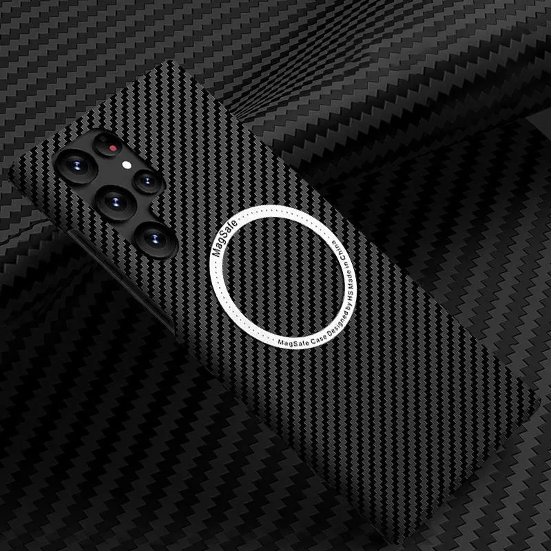 Magnetic Carbon Fiber Soft Matte Shockproof Case with Wireless Charging Compatibility