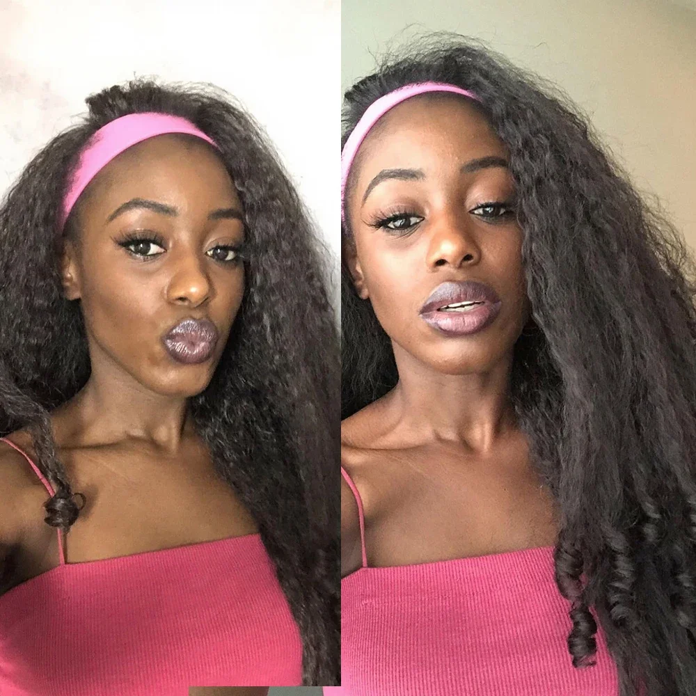 Yaki Headband Afro Curly Wigs Synthetic Kinky Straight with Curly Ends Glueless No Leave Out Clip in Half Yaki Straight Wigs 6