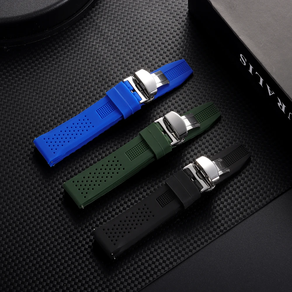 Silicone Quick Release Watch Strap with Butterfly Buckle - Available in Multiple Sizes