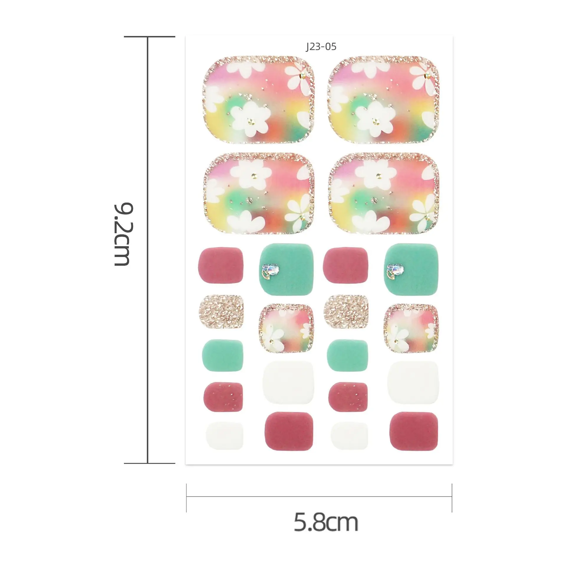 22Tips/Sheet Full Cover Gel Toenail Wraps-Semi-Cured Self-Adhesive Nail Stickers Non-Toxic Waterproof Nail Decals for Easy DIY