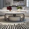 55" Modern Oval Coffee Table with Abstract Metal Base, Sintered Stone Top,Drawer for Living Room-Gary, Coffee table 1