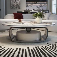 55" Modern Oval Coffee Table with Abstract Metal Base, Sintered Stone Top,Drawer for Living Room-Gary, Coffee table 1