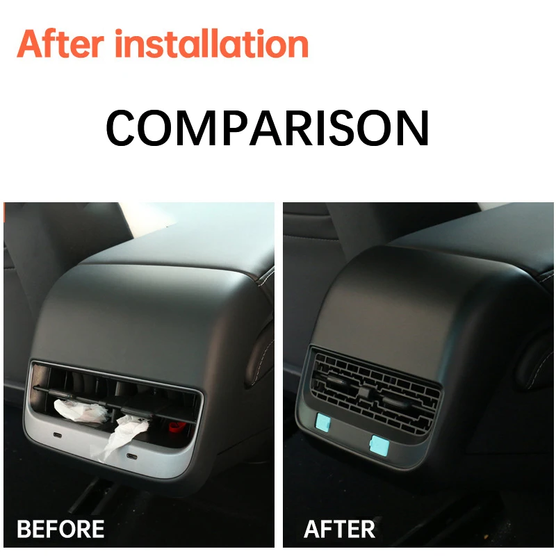 Updated Interior Accessories for Tesla Model 3 Y 2023 Rear Air Outlet Protector Cover with Grid USB Anti-dust Caps Modified Part