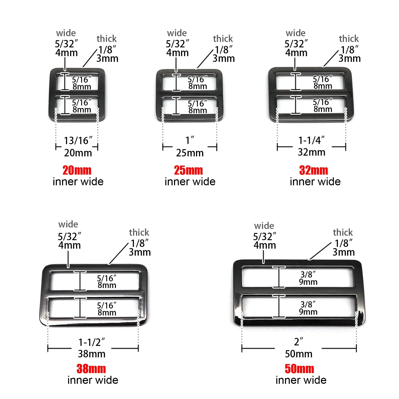 Metal Bag Buckle High Quality Thickened Leather Bag Shoulder Strap Belt Web Rectangle Adjust Tri-glide Pin Roller Slider Loop O Ring