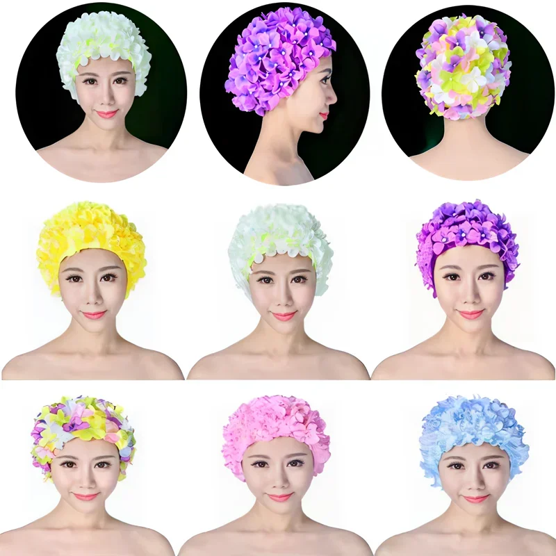 2025 New Women Handmade Beach Swimming Caps Flower Sports Swim Pool Hats Soft Long Hair Breathable Diving Unique Protection