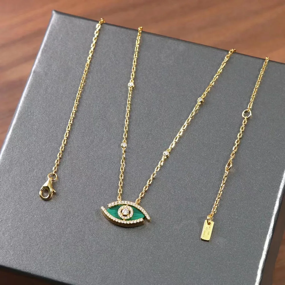 kimsu original luxury jewelry 925 silver plated 18k gold eye shape pendant bright lucky eye diamond ladies necklace gift