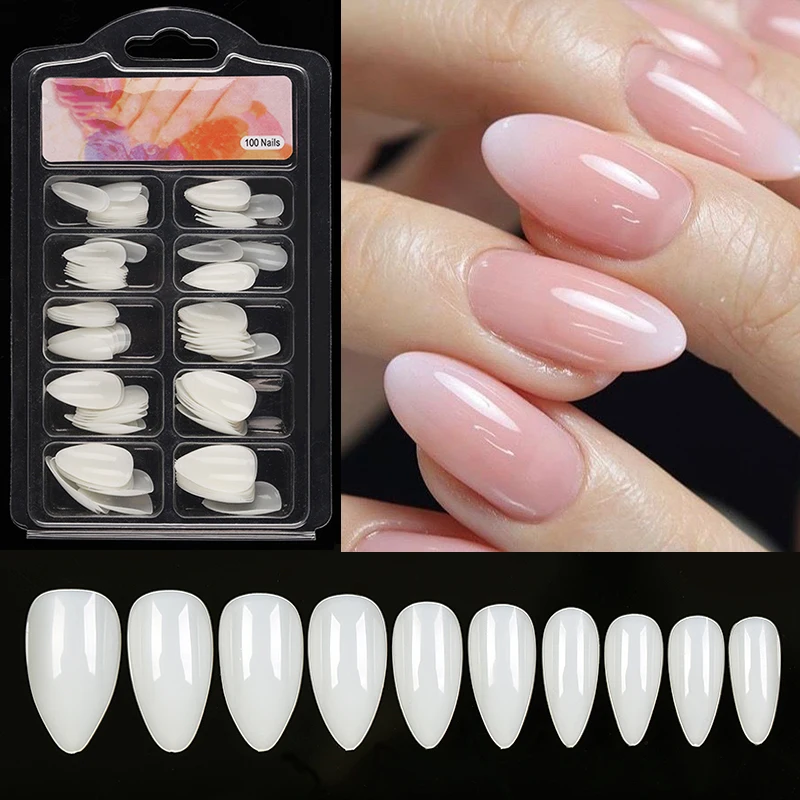 Fake Nails 100pcs/box Natural Clear White Full Coverage Extension T-shaped Water Drop Full Sticker