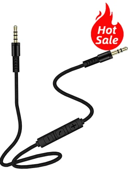 Аудиокабель 1,2 м с разъемом 3,5 мм и штекером 3,5 мм, кабель Aux «штекер-штекер» с микрофоном для регулировки громкости для наушников, автомобиль...