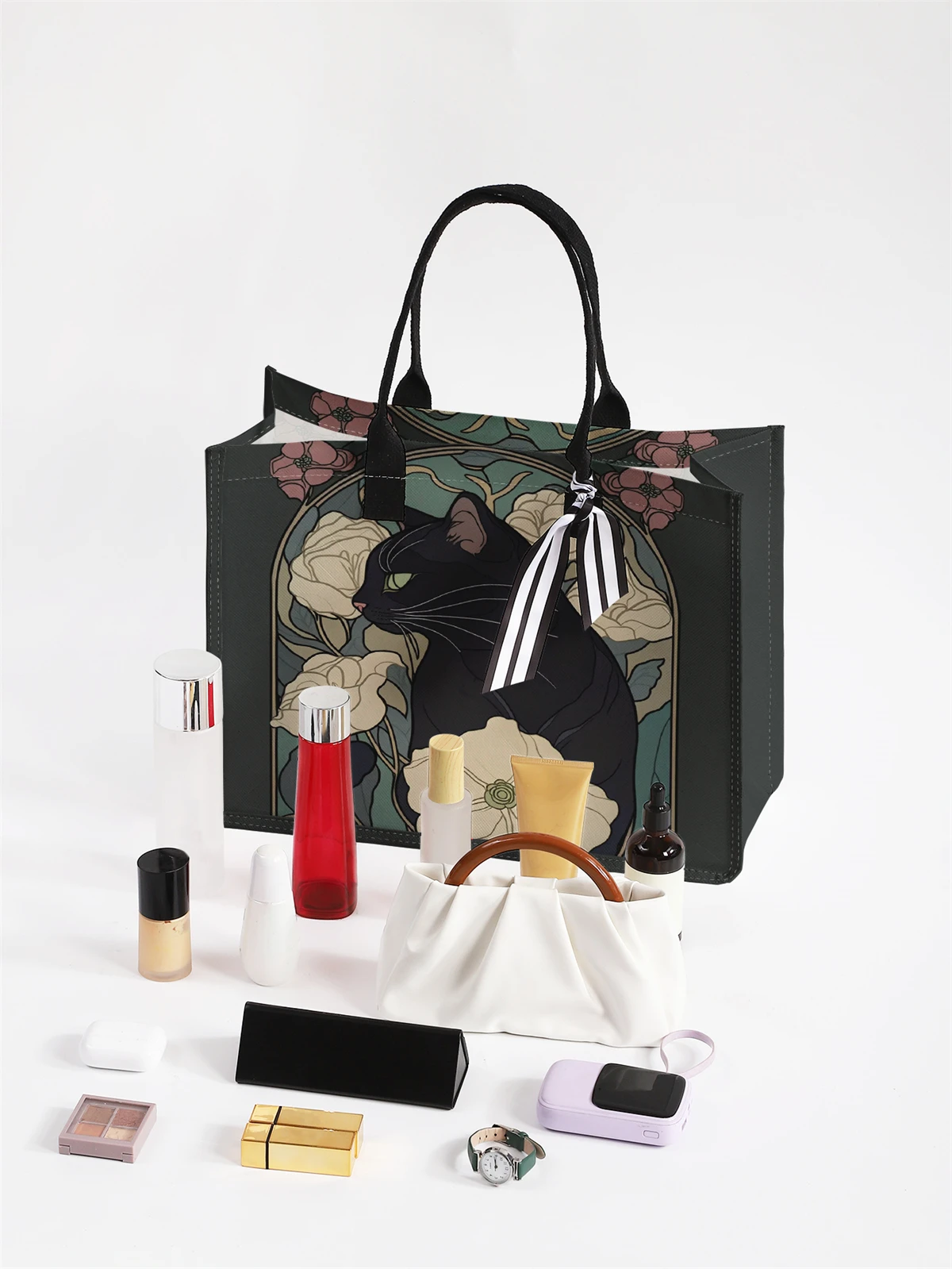 Cute Cat Pattern Printed Handbag - Tote Bag, Women's Gift Handbag Beach Bag, Large Capacity Handbag Suitable for Men and Women