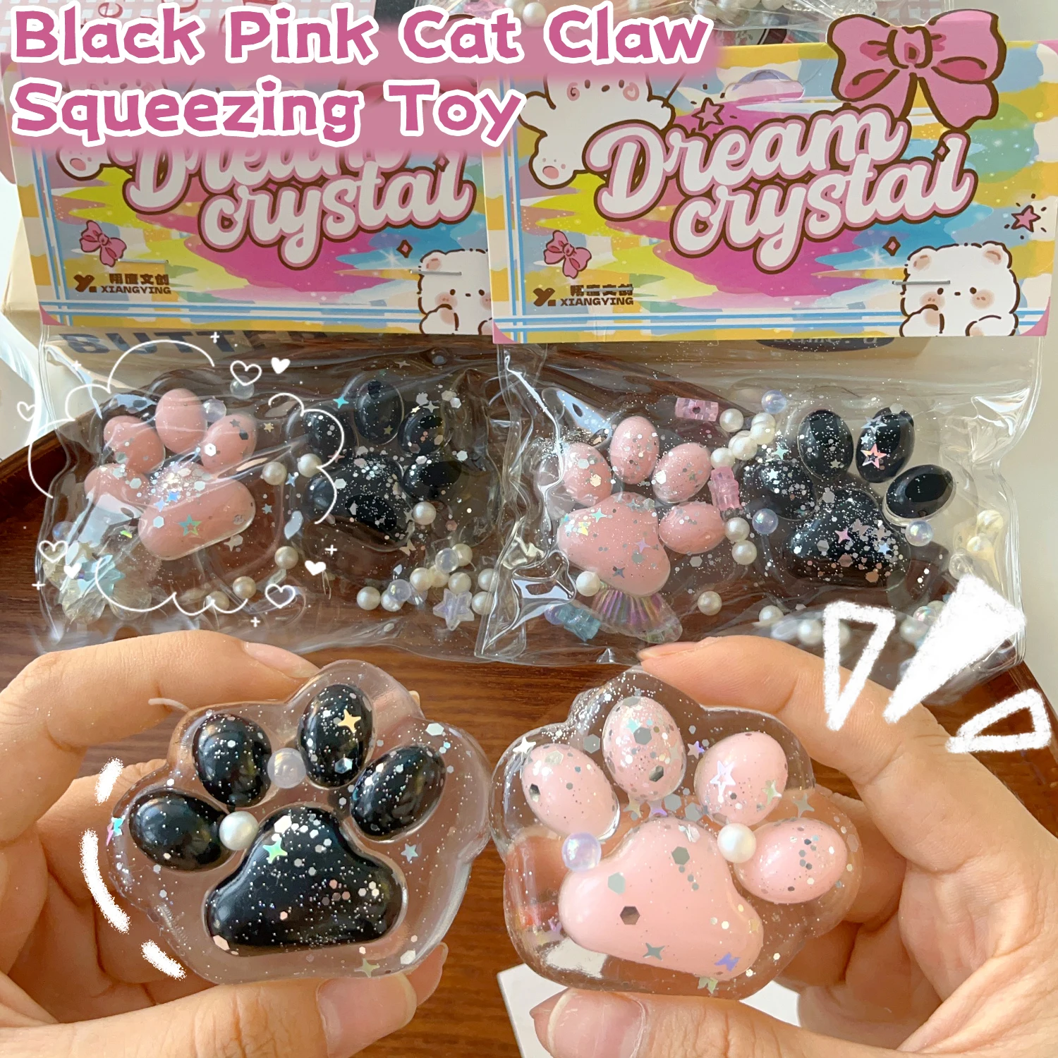Cartoon Paste Cat Claw Finger Pinch Music Toys Children and Adults Elastic Decompression Toys Relax Pinch Crystal Cat Claw Toys 3