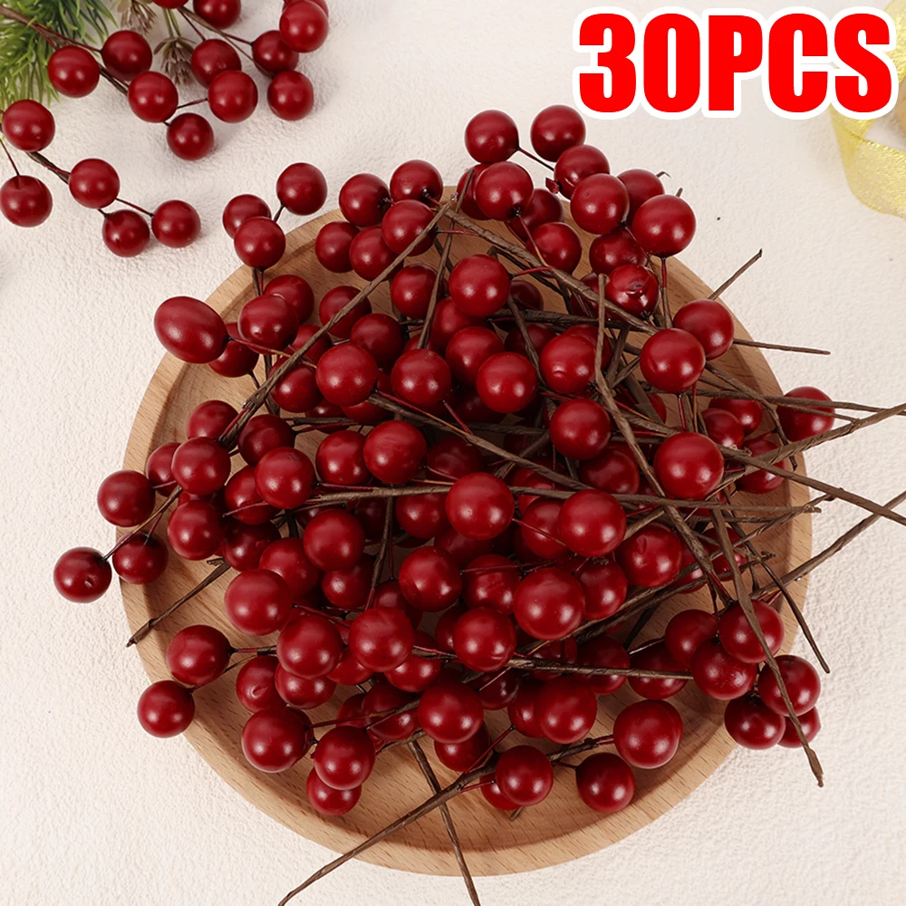 

30/1PCS Artificial Berry Foam Red Berries Flower Mini Fake Berries Christmas Wreath Ornament Xmas Party Home Decoration Supplies