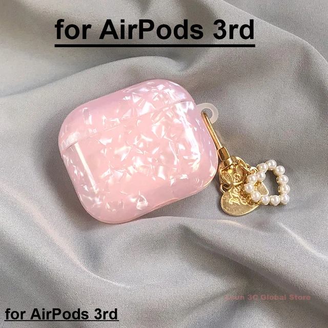 Luxury Girls Pearl Shell Case for Apple Airpods 1 2 3 Case for AirPods Pro Case with Keychain Earphone Accessories Headphone Box Pink for AirPods 3