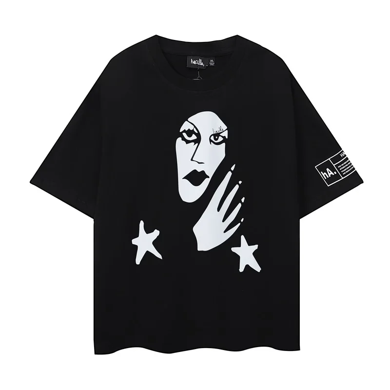

Men Woman Summer Personality Trend Graffiti Art Printing Black White Good Quality Loose Casual HACULLA T Shirts