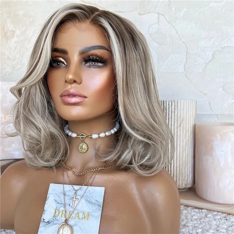 Women Wig Shoulder Length Natural Curly Wavy Bob Synthetic Heat Resistant Fiber